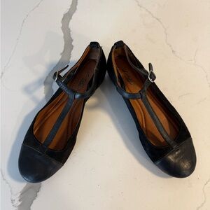 Lucky Brand Black T-Strap Suede Flats- Size 8